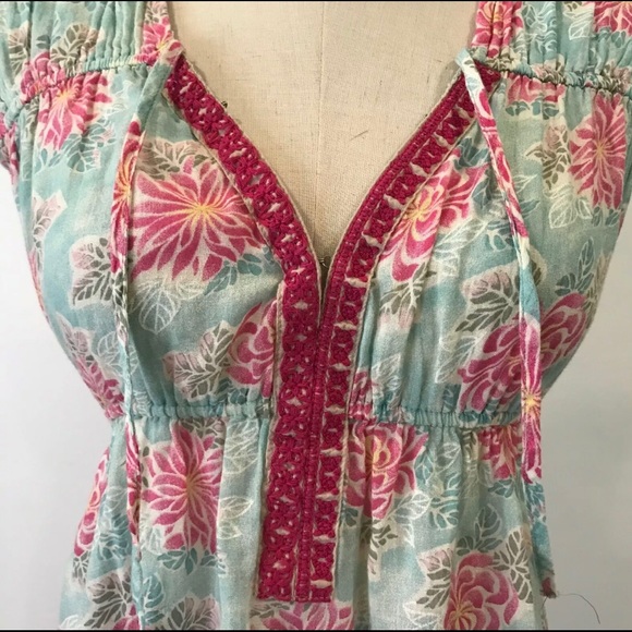Free People Rare Blue Tunic with Pink Flowers Size S. - Picture 3 of 9